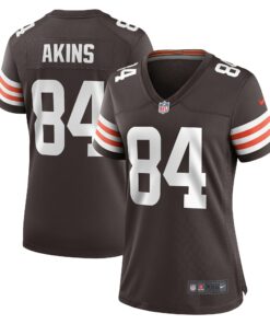 Women's Cleveland Browns Akins Brown Game Player Jersey JS4398 nicesnker