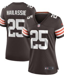 Women's Cleveland Browns Kahlef Hailassie Brown Team Game Jersey JS3498 nicesnker