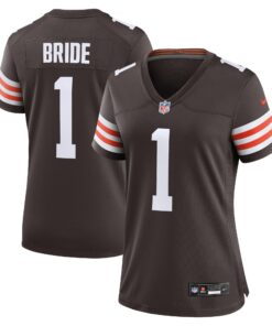 Women's Cleveland Browns Number 1 Bride Brown Game Jersey JS4963 nicesnker