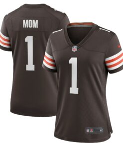 Women's Cleveland Browns Number 1 Mom Brown Game Jersey JS7249 nicesnker