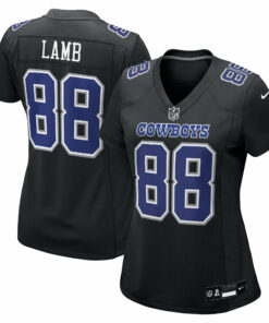 Women's Dallas Cowboys CeeDee Lamb Carbon Black Fashion Game Jersey JS5992 nicesnker