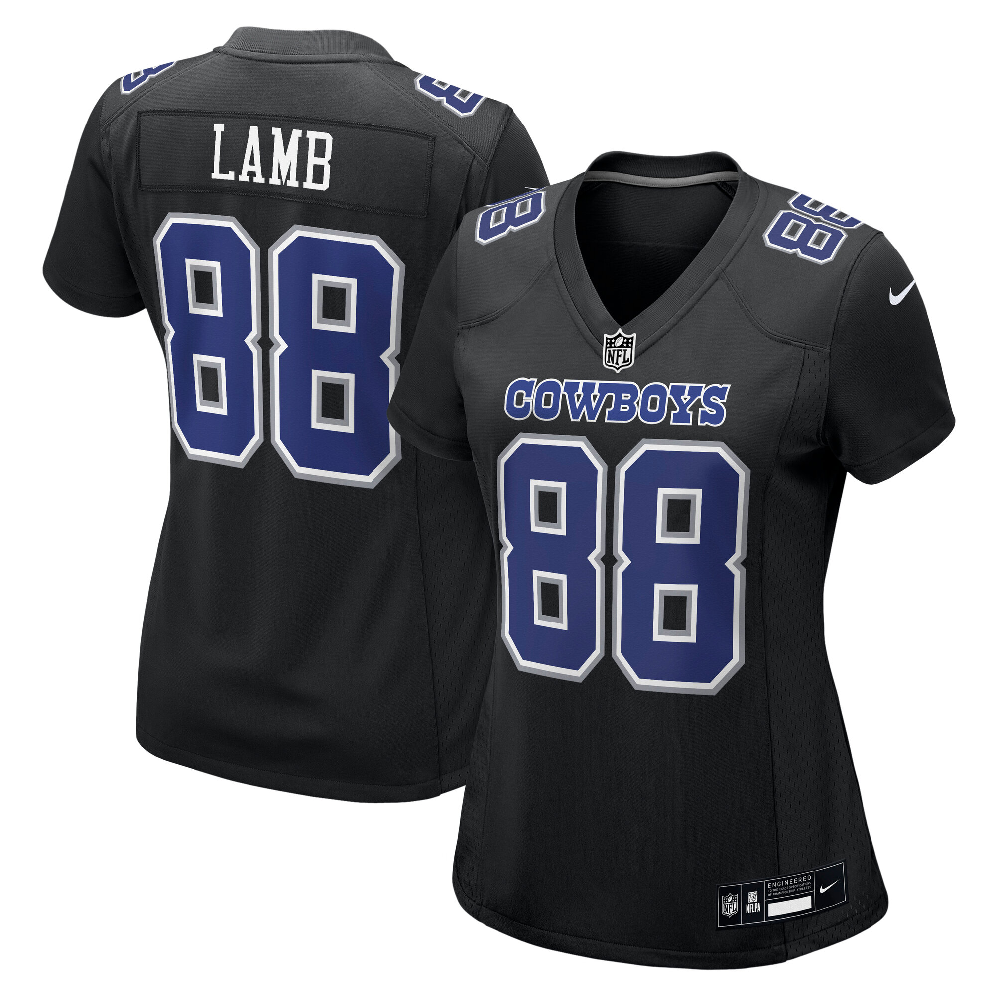 Women's Dallas Cowboys CeeDee Lamb Carbon Black Fashion Game Jersey JS5992 nicesnker