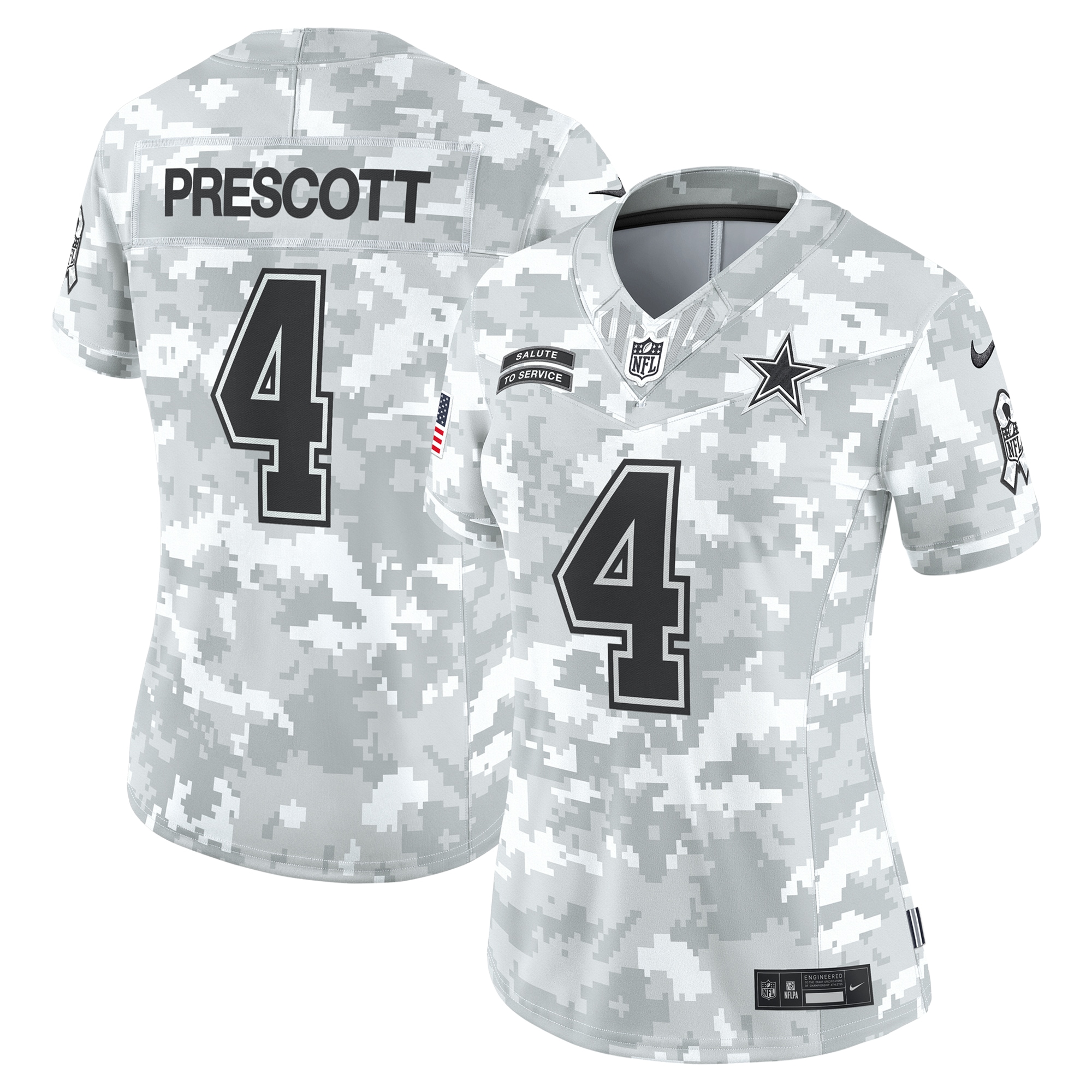 Women's Dallas Cowboys Dak Prescott Arctic Camo 2024 Salute to Service Limited Jersey JS3925 nicesnker