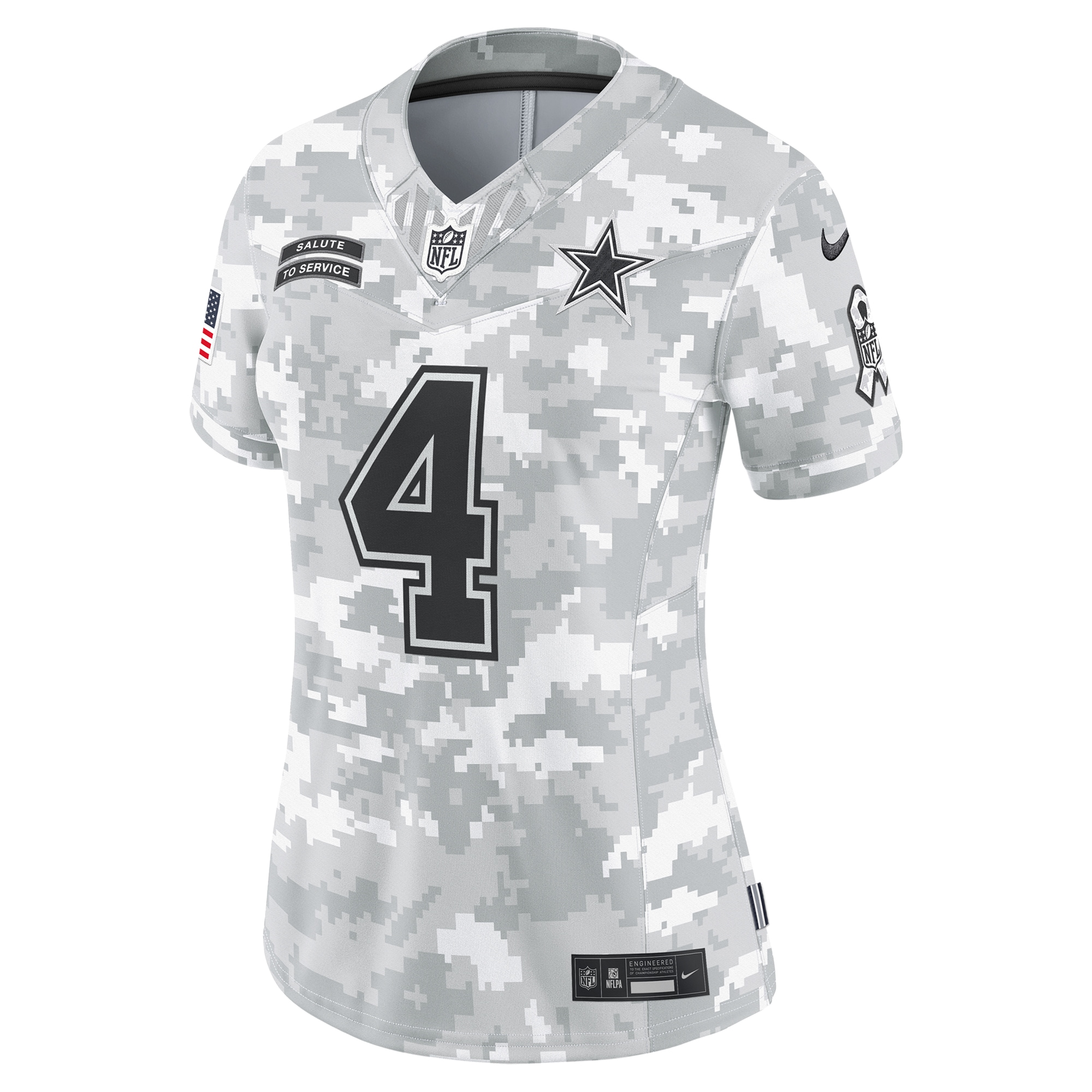 Women's Dallas Cowboys Dak Prescott Arctic Camo 2024 Salute to Service Limited Jersey JS3925 nicesnker - Image 2