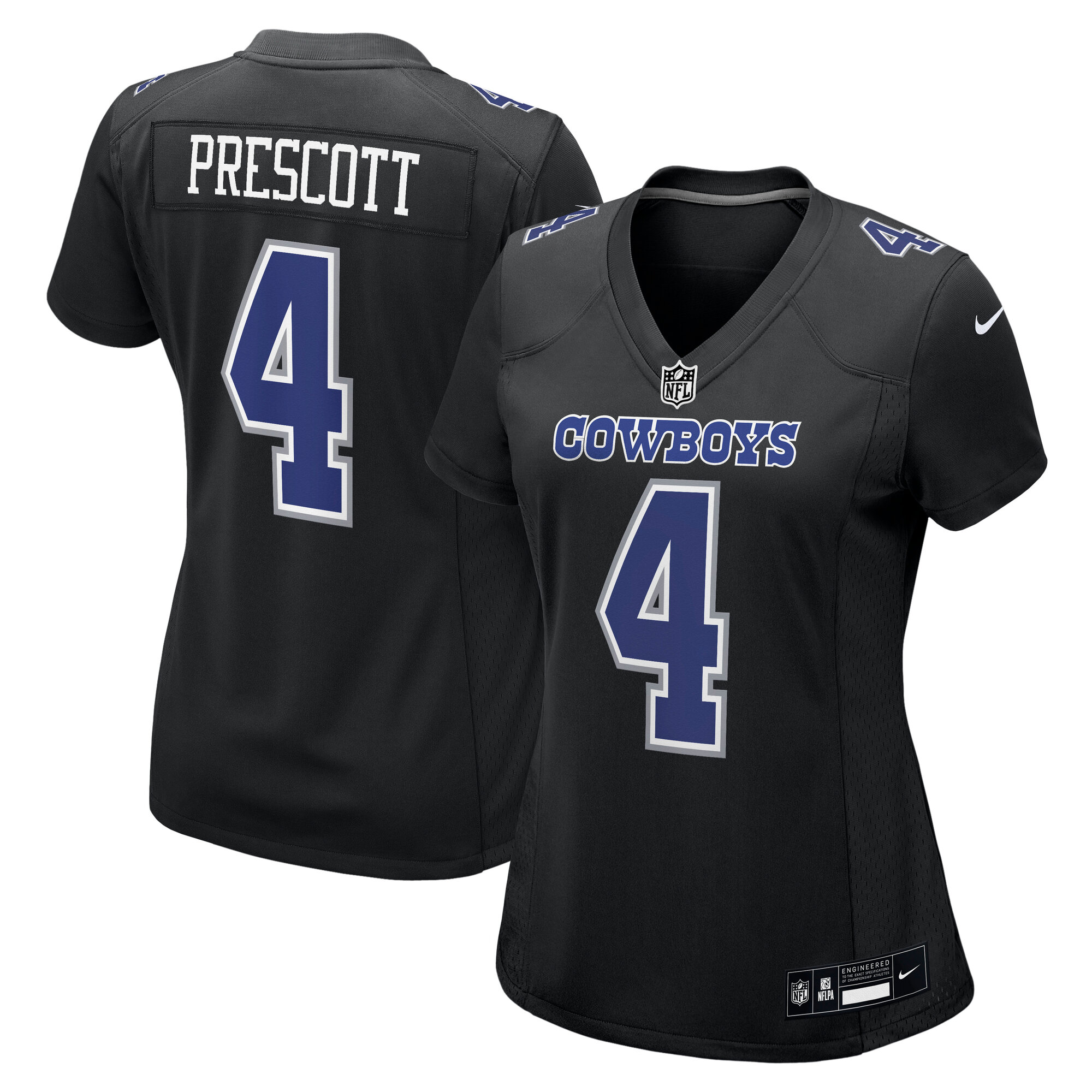 Women's Dallas Cowboys Dak Prescott Carbon Black Fashion Game Jersey JS7703 nicesnker