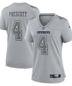 Women's Dallas Cowboys Dak Prescott Gray Atmosphere Fashion Game Jersey JS9532 nicesnker