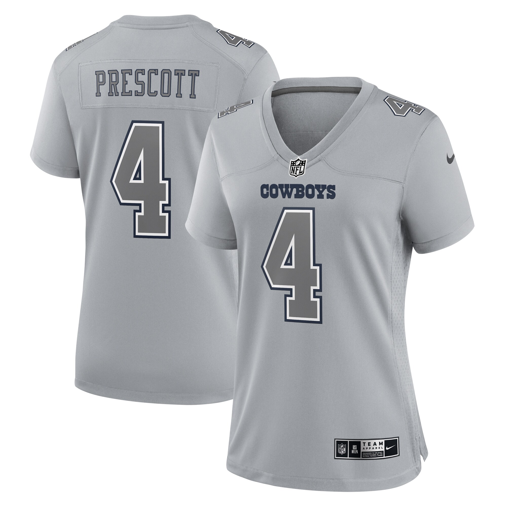 Women's Dallas Cowboys Dak Prescott Gray Atmosphere Fashion Game Jersey JS9532 nicesnker