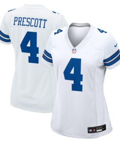 Women's Dallas Cowboys Dak Prescott White Team Game Jersey JS4126 nicesnker