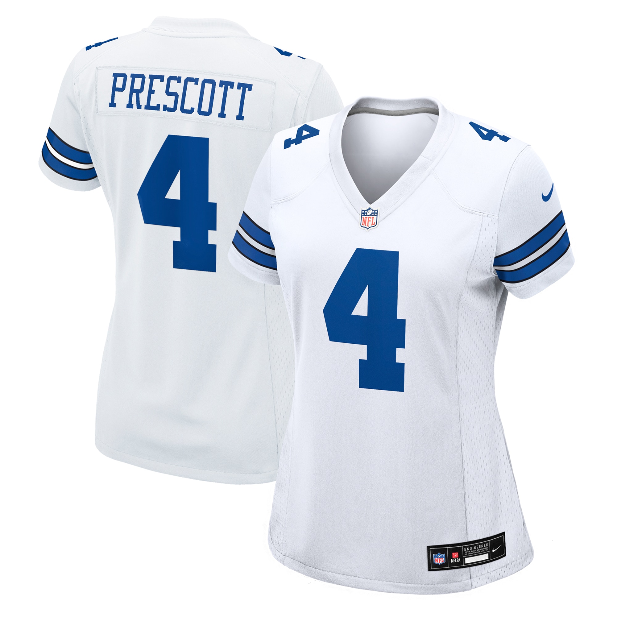 Women's Dallas Cowboys Dak Prescott White Team Game Jersey JS4126 nicesnker