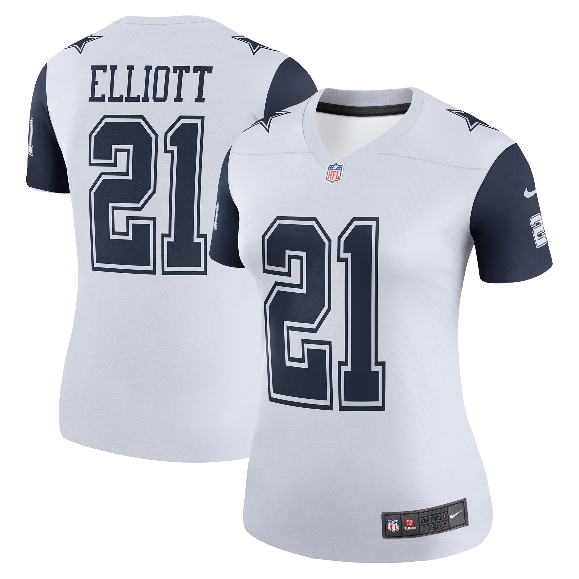 Women's Dallas Cowboys Ezekiel Elliott White Color Rush Legend Player Player Performance Top JS8736 nicesnker