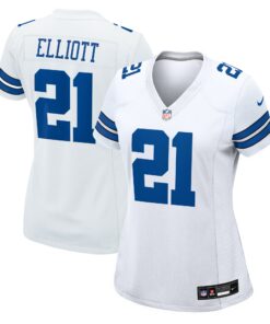 Women's Dallas Cowboys Ezekiel Elliott White Team Game Jersey JS3583 nicesnker