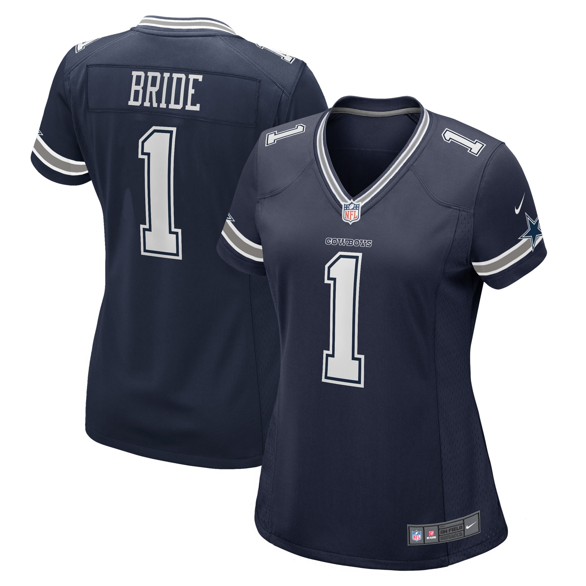 Women's Dallas Cowboys Number 1 Bride Navy Game Jersey JS3520 nicesnker