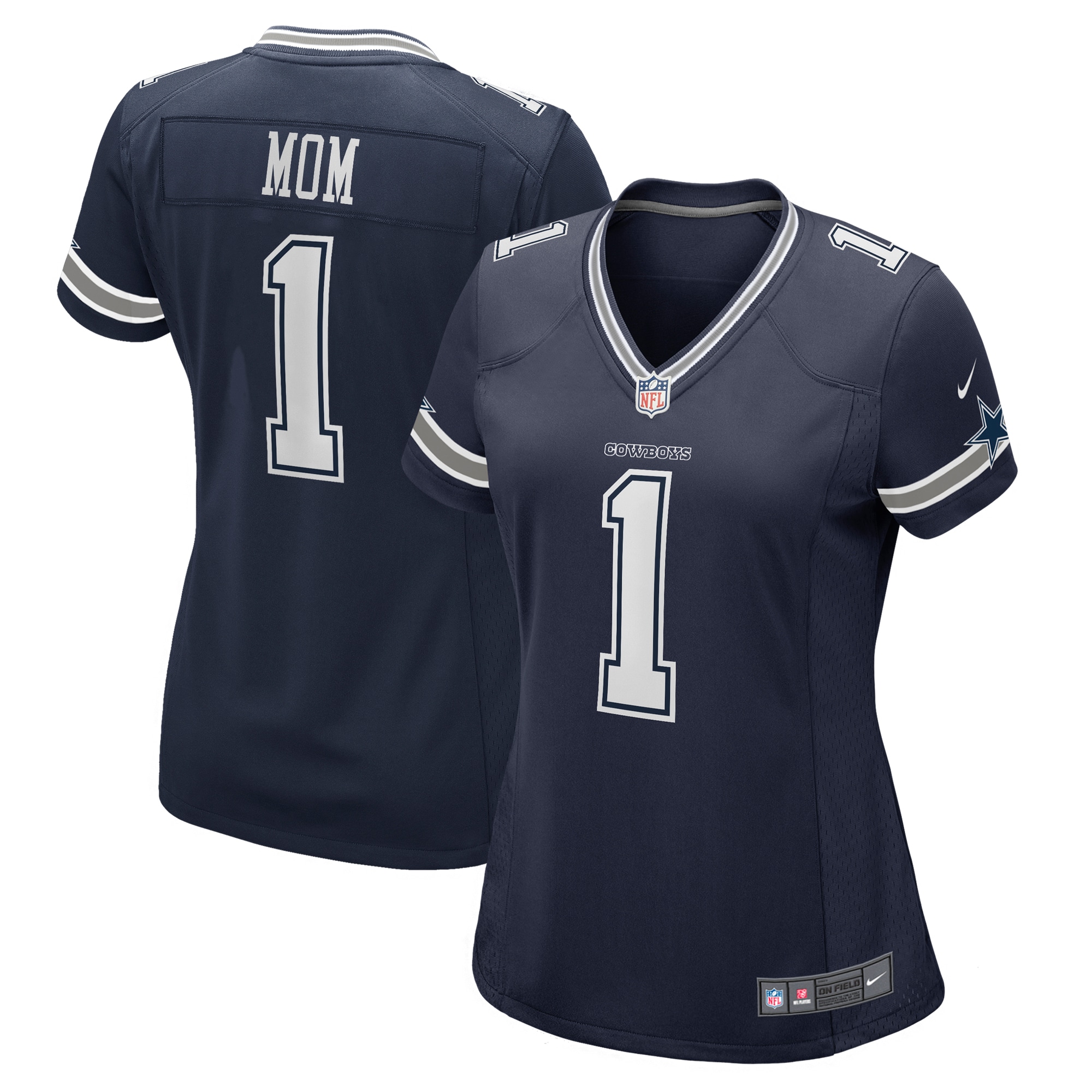 Women's Dallas Cowboys Number 1 Mom Navy Game Jersey JS3113 nicesnker