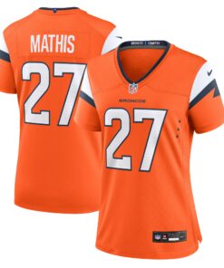 Women's Denver Broncos Damarri Mathis Orange Team Game Jersey JS4778 nicesnker