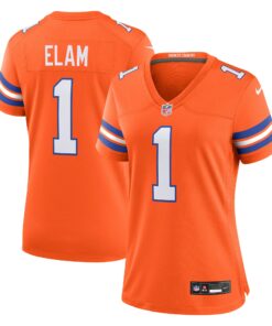 Women's Denver Broncos Jason Elam Orange Mile High Collection 1977 Throwback Retired Player Game Jersey JS7442 nicesnker