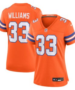 Women's Denver Broncos Javonte Williams Orange Mile High Collection 1977 Throwback Player Game Jersey JS2856 nicesnker