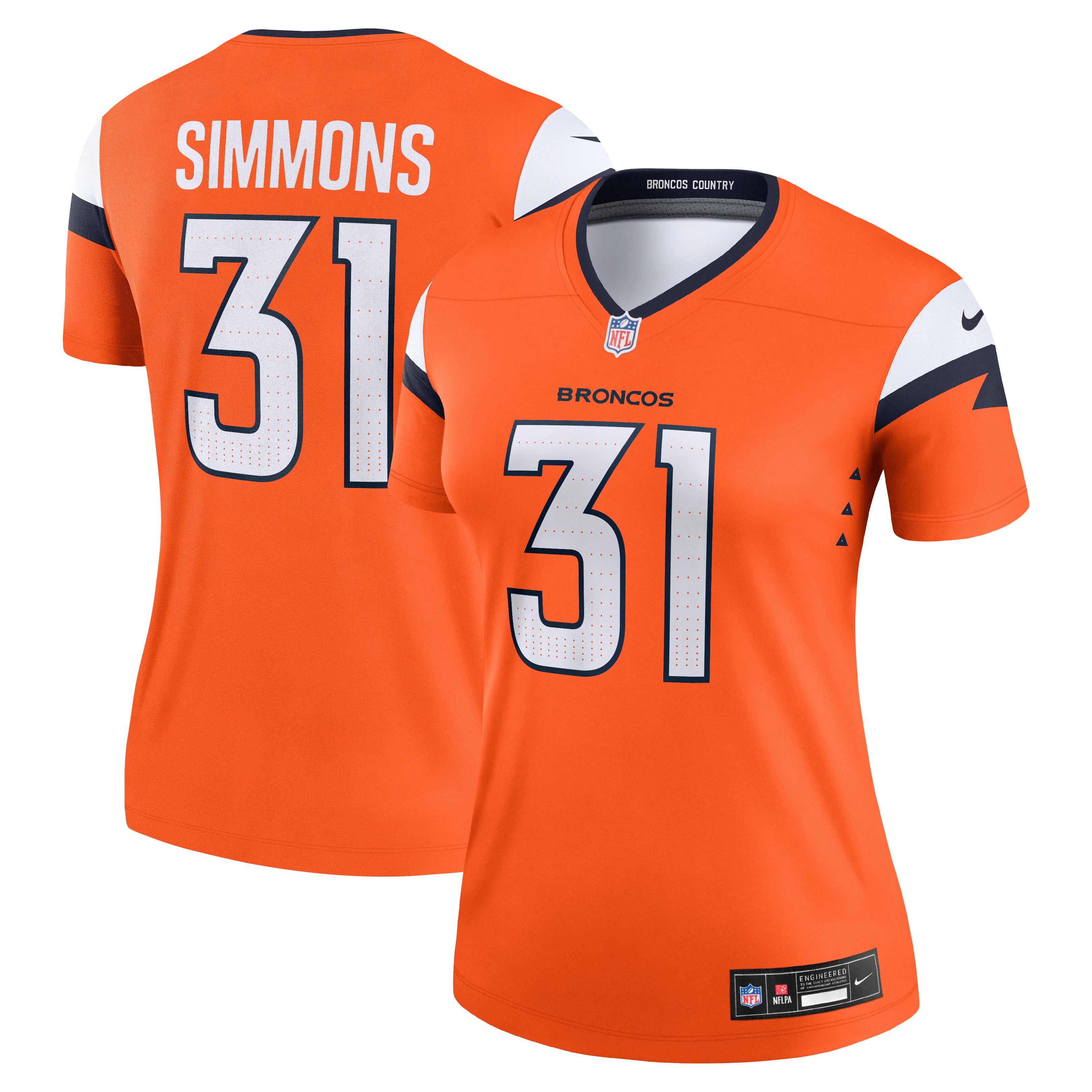 Women's Denver Broncos Justin Simmons Orange Team Legend Player Performance Top JS8897 nicesnker