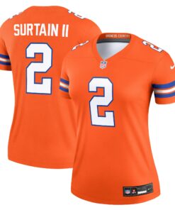 Women's Denver Broncos Patrick Surtain II Mile High Collection 1977 Throwback Orange Alternate Legend Player Performance Top JS5925 nicesnker