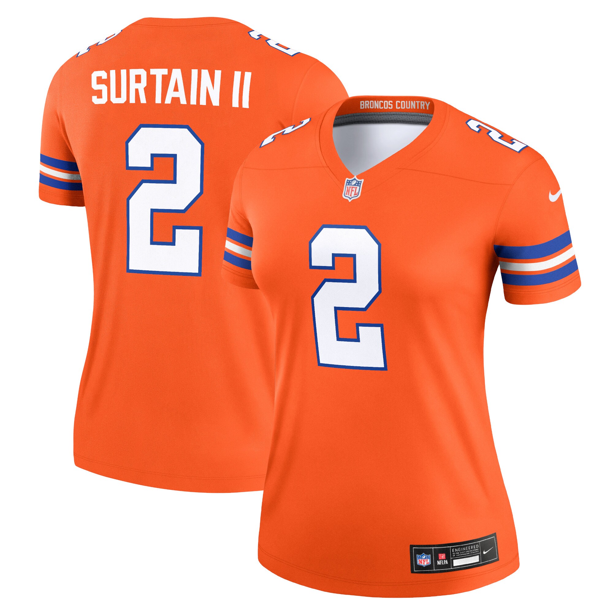 Women's Denver Broncos Patrick Surtain II Mile High Collection 1977 Throwback Orange Alternate Legend Player Performance Top JS5925 nicesnker
