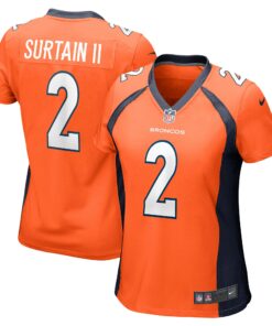 Women's Denver Broncos Patrick Surtain II Orange Game Jersey JS2022 nicesnker