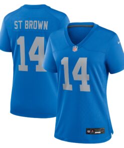 Women's Detroit Lions Amon-Ra St. Brown Blue Alternate Game Jersey JS7569 nicesnker