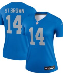 Women's Detroit Lions Amon-Ra St. Brown Blue Alternate Legend Player Performance Top JS7611 nicesnker