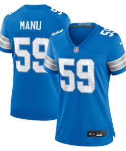 Women's Detroit Lions Giovanni Manu Blue Team Game Jersey JS3908 nicesnker