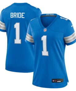 Women's Detroit Lions Number 1 Bride Blue Game Jersey JS1835 nicesnker