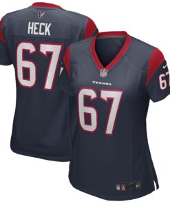 Women's Houston Texans Charlie Heck Navy Game Jersey JS9933 nicesnker