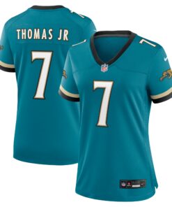 Women's Jacksonville Jaguars Brian Thomas Jr. Teal Prowler Throwback Game Jersey JS8164 nicesnker