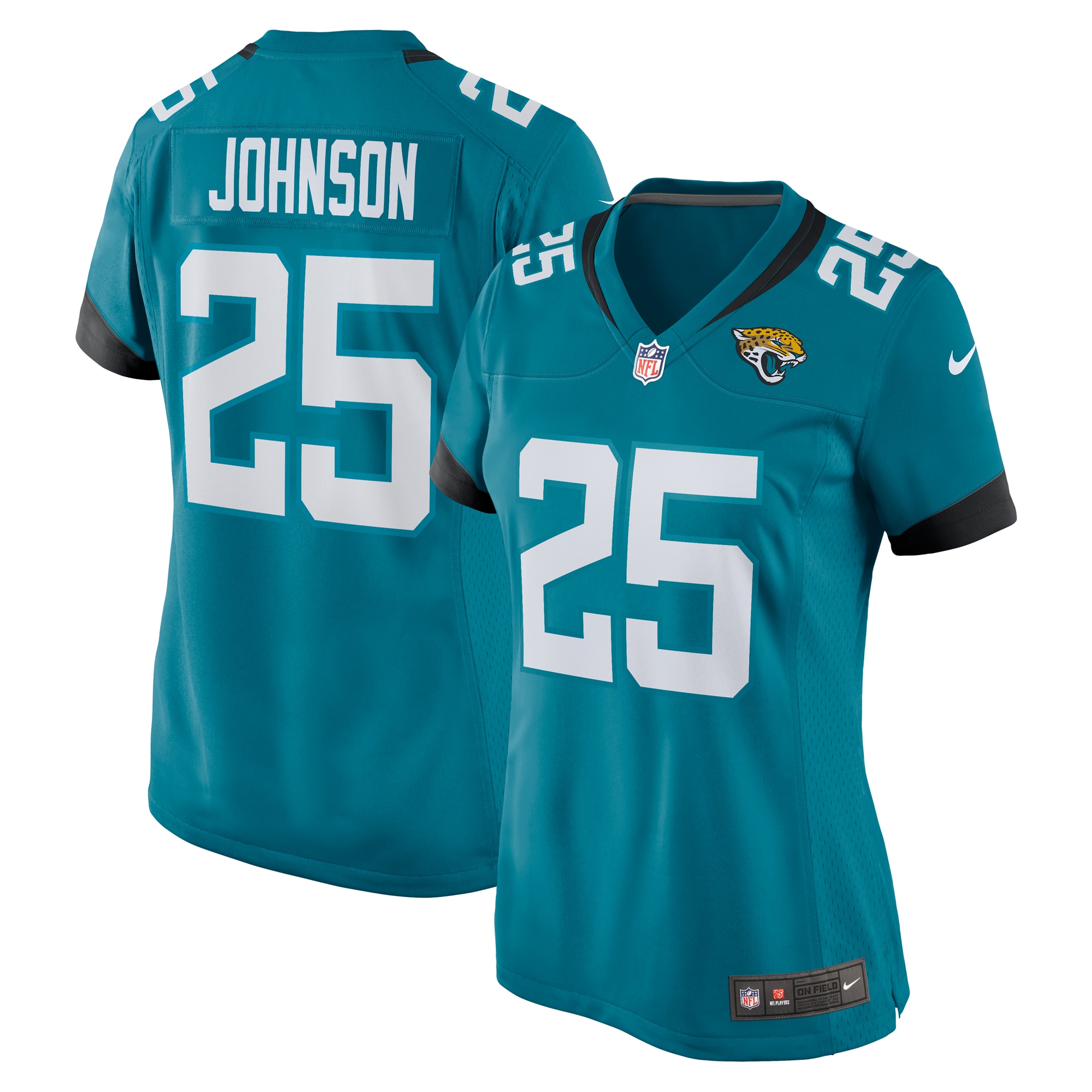 Women's Jacksonville Jaguars D'Ernest Johnson Teal Team Game Jersey JS6724 nicesnker