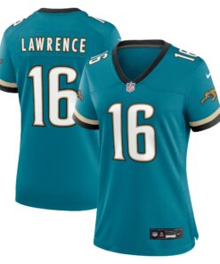 Women's Jacksonville Jaguars Trevor Lawrence Teal Prowler Throwback Game Jersey JS7785 nicesnker