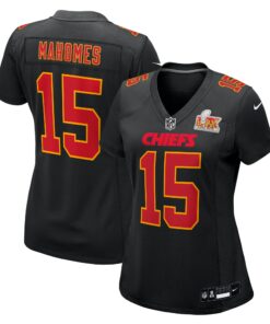 Women's Kansas City Chiefs Patrick Mahomes Carbon Black Super Bowl LIX Fashion Game Jersey JS2826 nicesnker