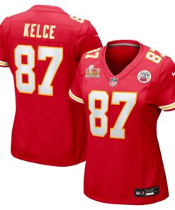 Women's Kansas City Chiefs Travis Kelce Red Super Bowl LIX Game Jersey JS3210 nicesnker