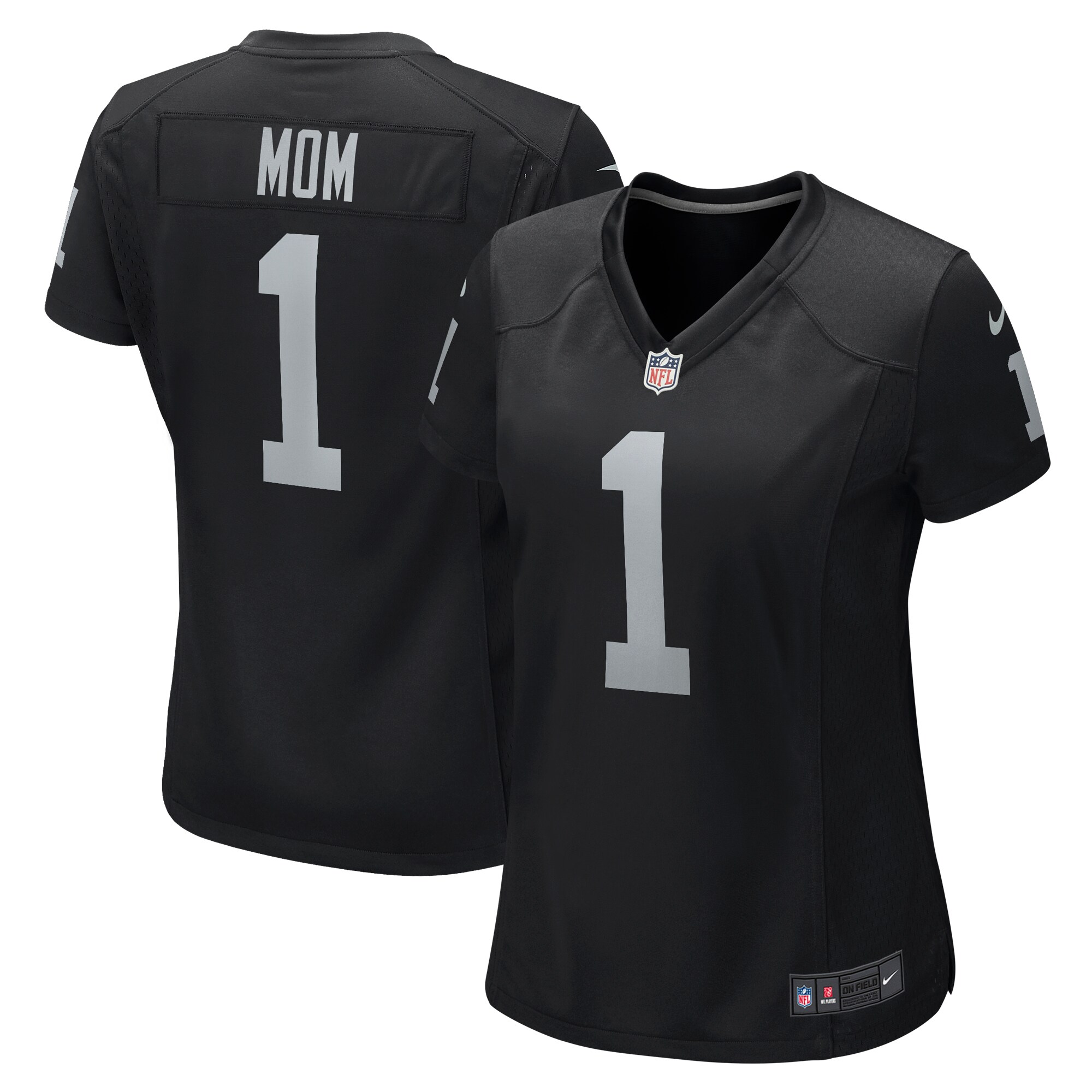 Women's Las Vegas Raiders Number 1 Mom Black Game Jersey JS5560 nicesnker