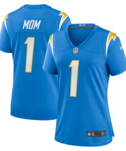 Women's Los Angeles Chargers Number 1 Mom Powder Blue Game Jersey JS4299 nicesnker