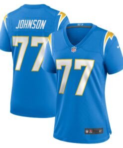 Women's Los Angeles Chargers Zion Johnson Powder Blue Player Game Jersey JS4183 nicesnker