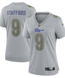 Women's Los Angeles Rams Matthew Stafford Gray Atmosphere Fashion Game Jersey JS3544 nicesnker
