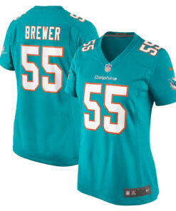 Women's Miami Dolphins Aaron Brewer Aqua Game Jersey JS5165 nicesnker