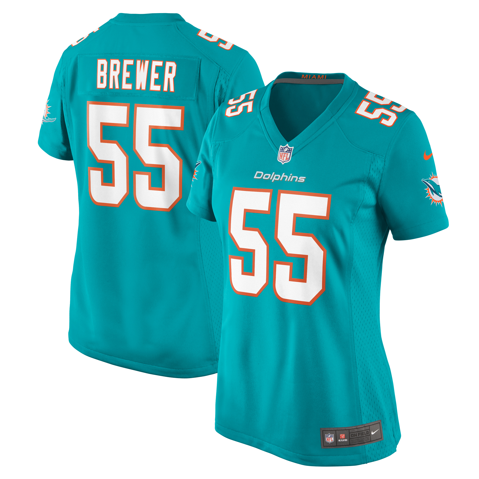 Women's Miami Dolphins Aaron Brewer Aqua Game Jersey JS5165 nicesnker