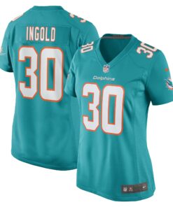 Women's Miami Dolphins Alec Ingold Aqua Game Player Jersey JS8770 nicesnker