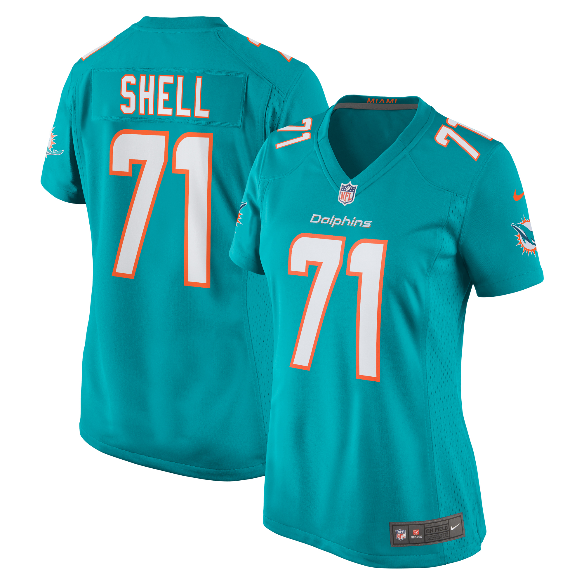 Women's Miami Dolphins Brandon Shell Aqua Home Game Player Jersey JS2195 nicesnker