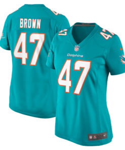 Women's Miami Dolphins Cam Brown Aqua Game Jersey JS8507 nicesnker