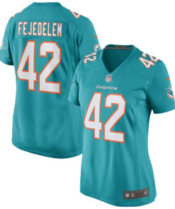 Women's Miami Dolphins Clayton Fejedelem Aqua Game Jersey JS8887 nicesnker