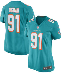 Women's Miami Dolphins Emmanuel Ogbah Aqua Game Jersey JS6181 nicesnker