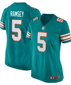 Women's Miami Dolphins Jalen Ramsey Aqua Alternate Game Jersey JS1967 nicesnker