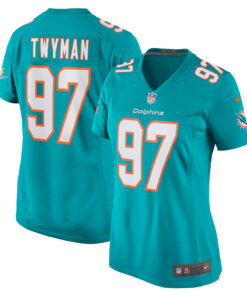 Women's Miami Dolphins Jaylen Twyman Aqua Home Game Player Jersey JS2187 nicesnker