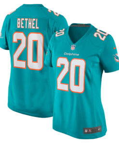 Women's Miami Dolphins Justin Bethel Aqua Game Player Jersey JS5581 nicesnker