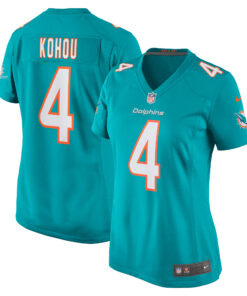 Women's Miami Dolphins Kader Kohou Aqua Game Player Jersey JS9334 nicesnker