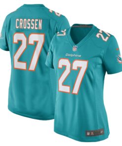 Women's Miami Dolphins Keion Crossen Aqua Game Player Jersey JS7361 nicesnker